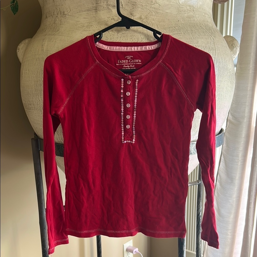 Faded Glory Red Button-Up Shirt